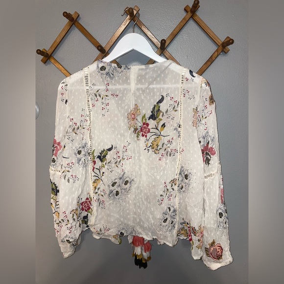 Zara embroidered and floral print open tassel tie kimono top peasant sleeves - Picture 9 of 9
